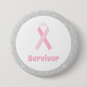 Breast Cancer Survivor Glitter Border Logo Button