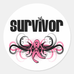 Breast Cancer Survivor Grunge Winged Emblem Classic Round Sticker