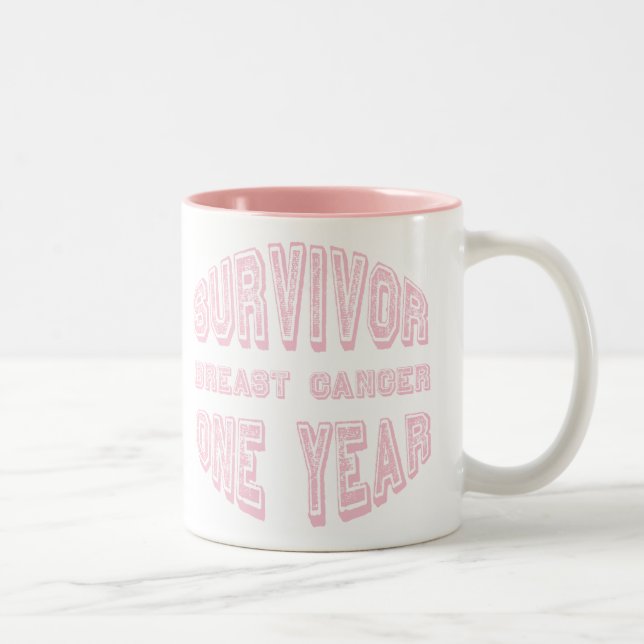 Breast Cancer Survivor One Year Two-Tone Coffee Mug (Right)