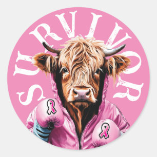 Breast Cancer Survivor Pink Cow Classic Round Sticker