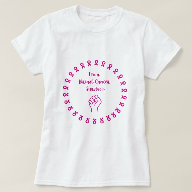 Breast Cancer Survivor Pink Fist White T-Shirt (Design Front)