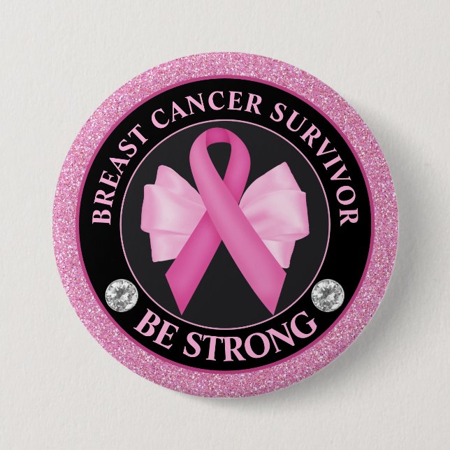 Breast Cancer Survivor – Pink Ribbon & Bow Glitter 7.5 Cm Round Badge (Front)