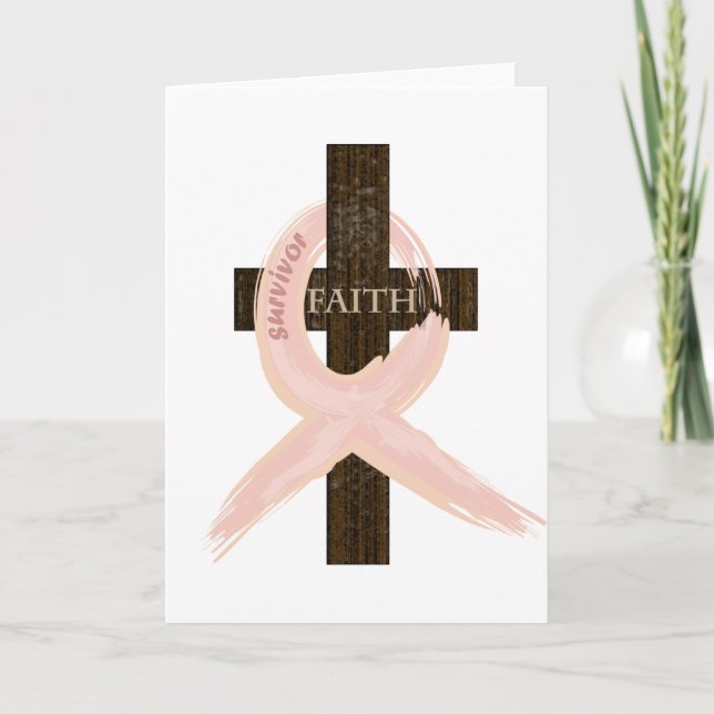 Breast Cancer Survivor Pink Ribbon-Cross of Faith Card (Front)
