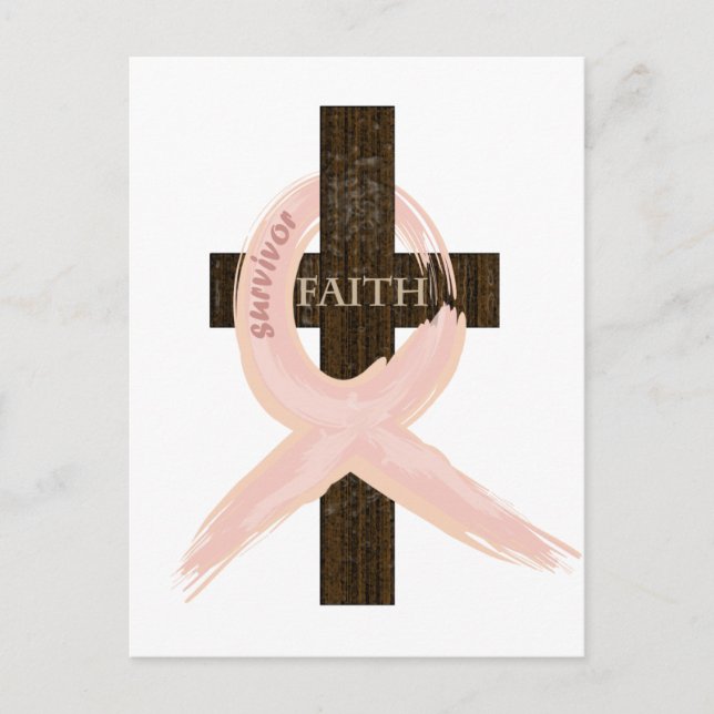 Breast Cancer Survivor Pink Ribbon-Cross of Faith Postcard (Front)