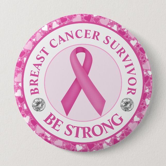 Breast Cancer Survivor – Pink Ribbon Heart Border 10 Cm Round Badge (Front)