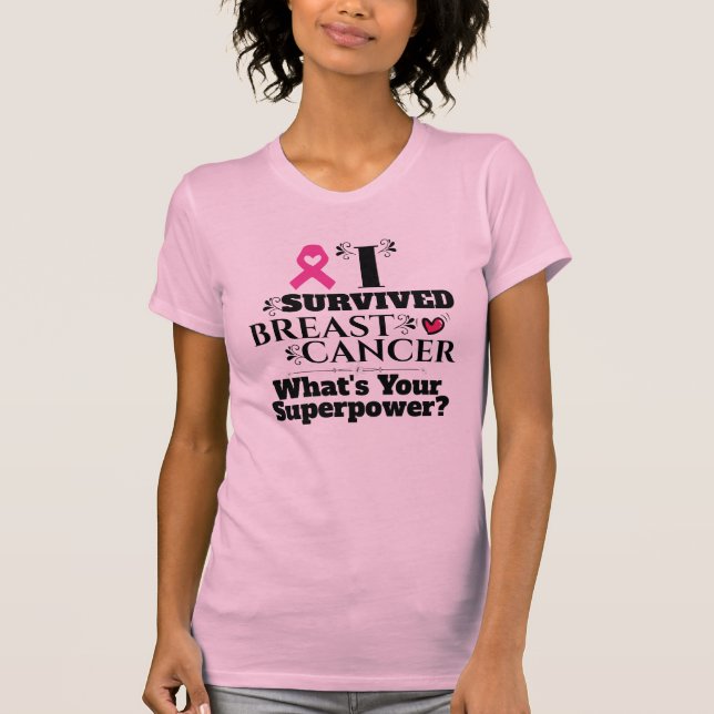 Breast cancer survivor pink ribbon lettering heart T-Shirt (Front)