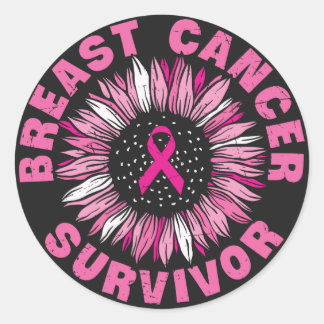 Breast Cancer Survivor Pink Ribbon Sunflower Classic Round Sticker