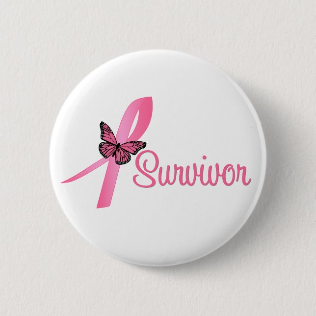 Breast Cancer Survivor Ribbon 6 Cm Round Badge (Front)