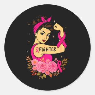 Breast Cancer Survivor Rosie Riveter Pink Awarenes Classic Round Sticker