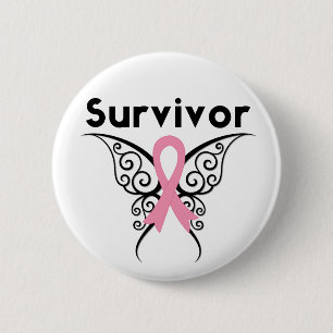 Breast Cancer Survivor Tribal Butterfly 6 Cm Round Badge