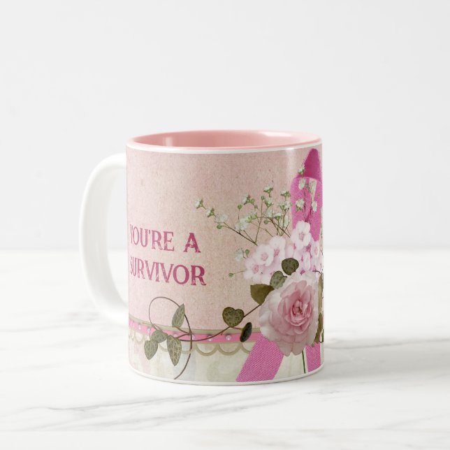 Breast Cancer Survivor Two-Tone Coffee Mug (Front Left)
