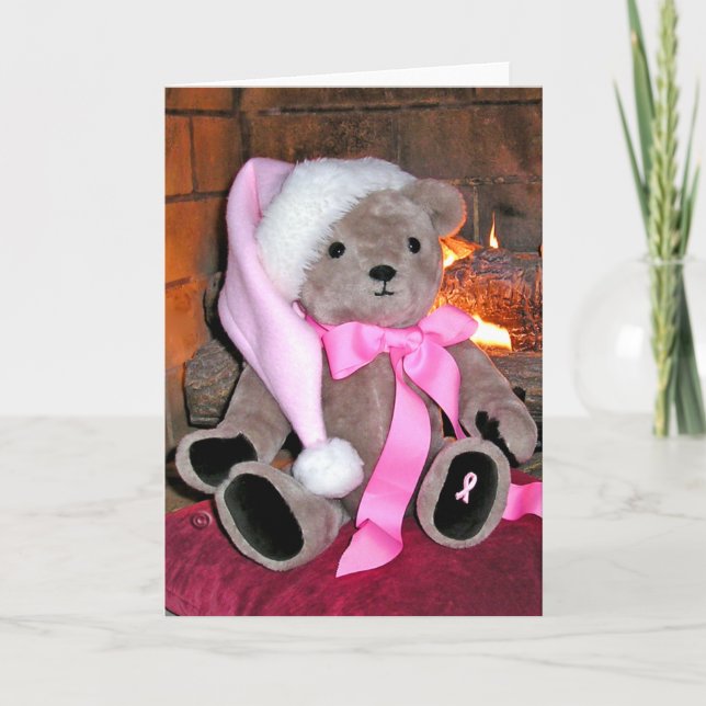 Breast Cancer Teddy  Bear Greeting Card (Front)