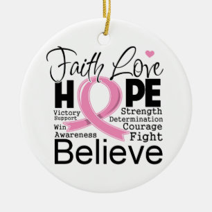 Breast Cancer Typographic Faith Love Hope Ceramic Tree Decoration