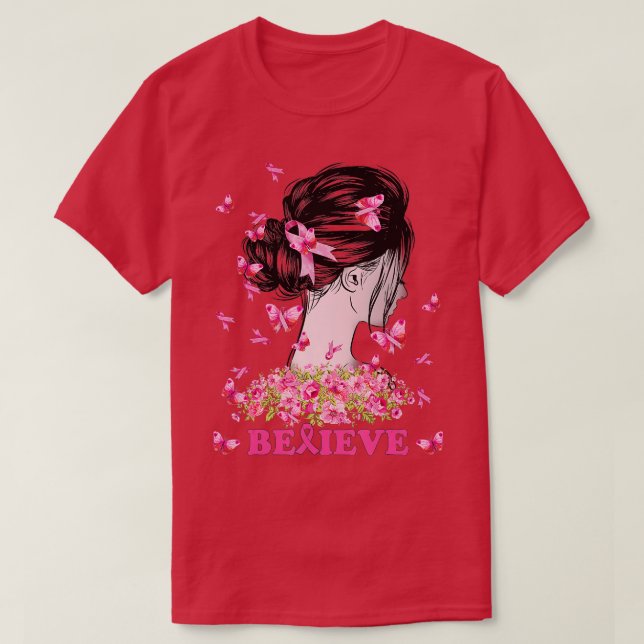 Breast Cancer Warrior  Awareness  Support Believe  T-Shirt (Design Front)