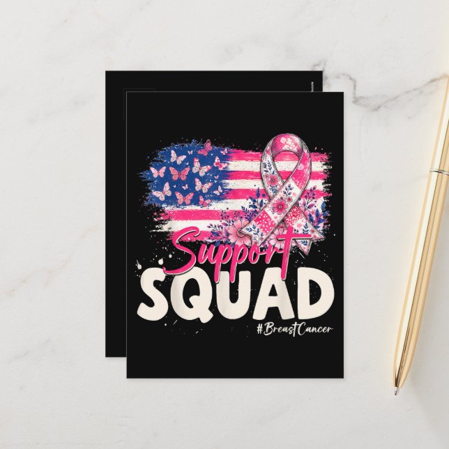 Breast Cancer Warrior Support Squad  Holiday Postcard (Front/Back In Situ)