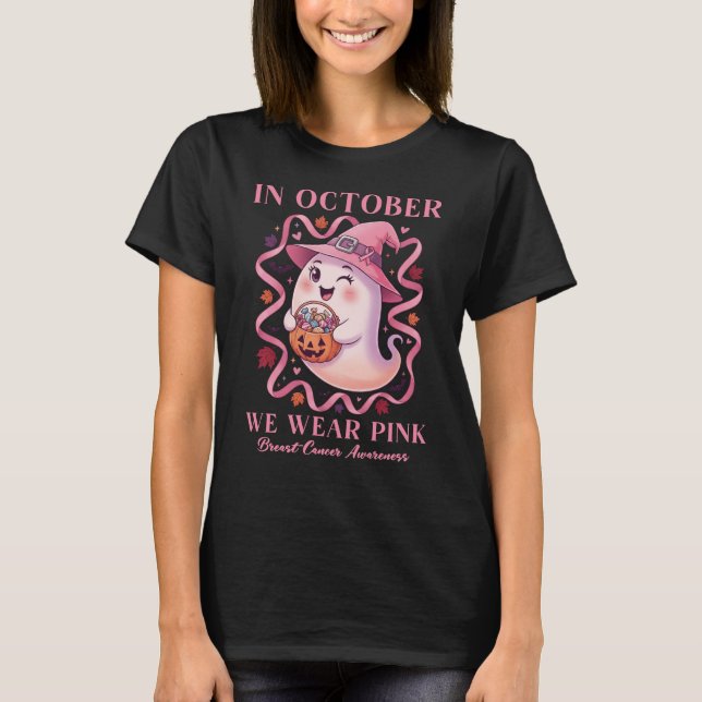 Breast Cancer Women Ghost Halloween T-Shirt (Front)