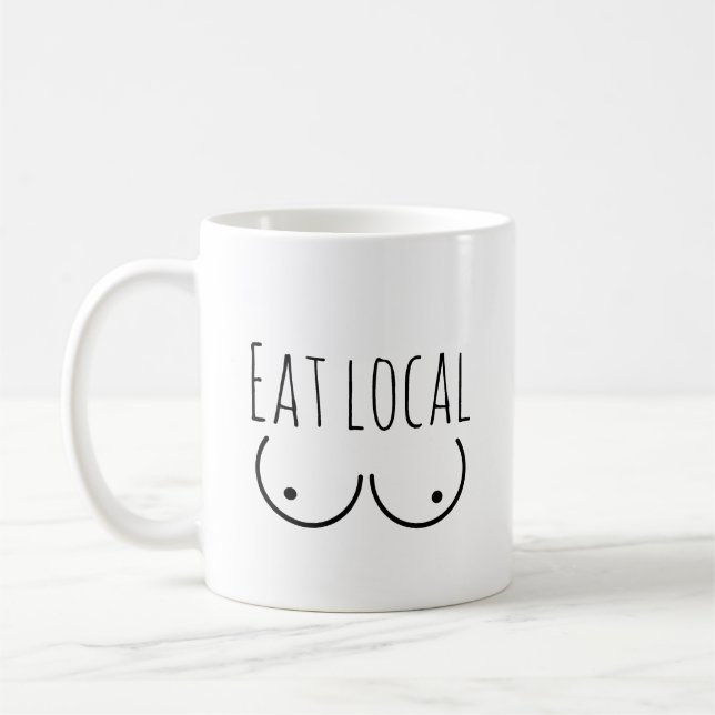 Breastfeeding Humour "Eat Local" Mug (Left)