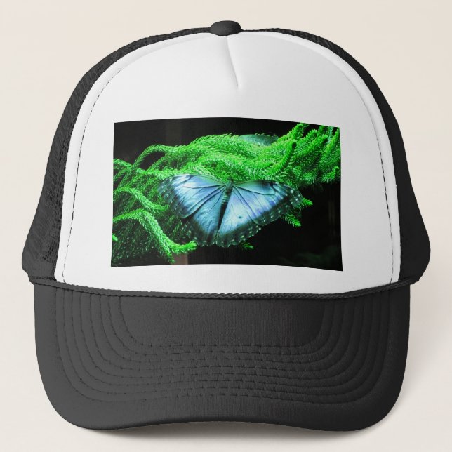 Breath Taking Iridescent Blue Butterfly Trucker Hat (Front)