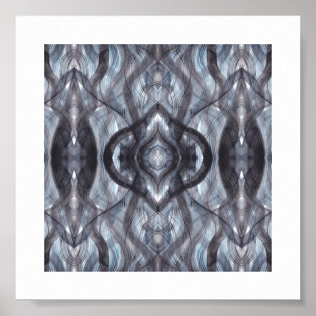 Breathe Abstract Dark Blue Black Watercolor Art Poster (Front)