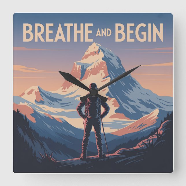 Breathe And Begin Square Wall Clock (Front)