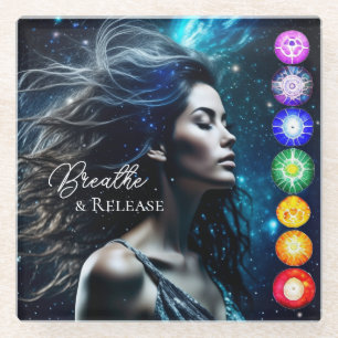 Breathe and Release Beautiful Ethereal Woman Glass Coaster