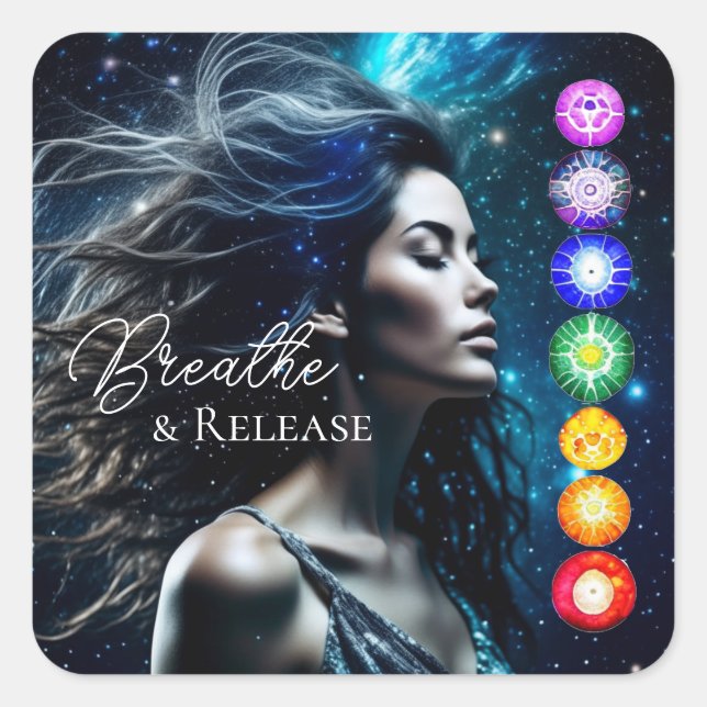 Breathe and Release | Beautiful Ethereal Woman Square Sticker (Front)