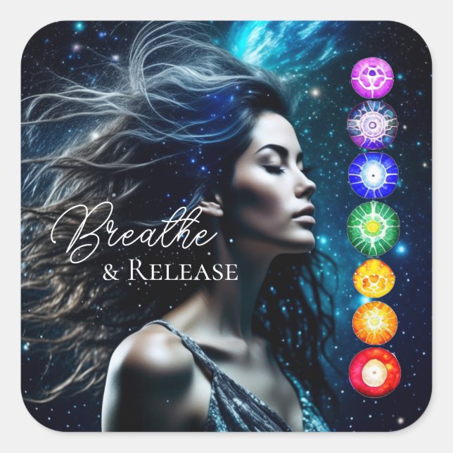 Breathe and Release | Beautiful Ethereal Woman Square Sticker (Front)