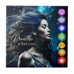 Breathe and Release   Beautiful Ethereal Woman Tile