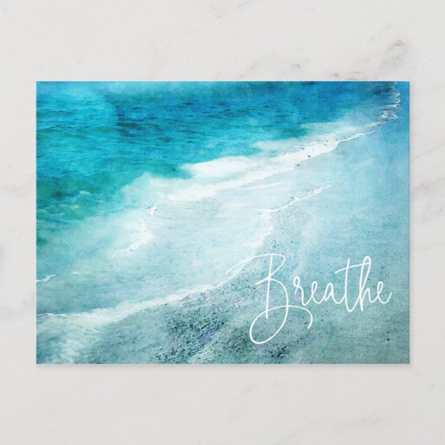 Breathe Beach Quote Teal Blue Ocean Quotes Postcard (Front)