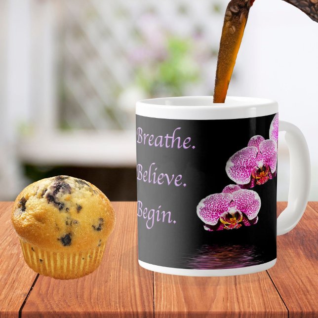Breathe Believe Begin Purple Phalaenopsis Orchids Large Coffee Mug (Creator Uploaded)