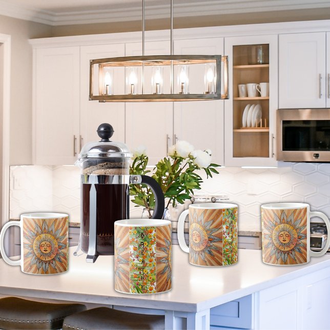 "Breathe" Boho Zen Sun Orchid Hibiscus Floral Palm Coffee Mug (Bohemian Peaceful Sun Coffee mugs. Pretty font text reads: "BREATHE." Our entire mug is customizable)