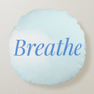 “Breathe” – Calming Blue Round Pillow for Mindful