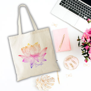 Breathe Colourful Lotus Flower  Tote Bag
