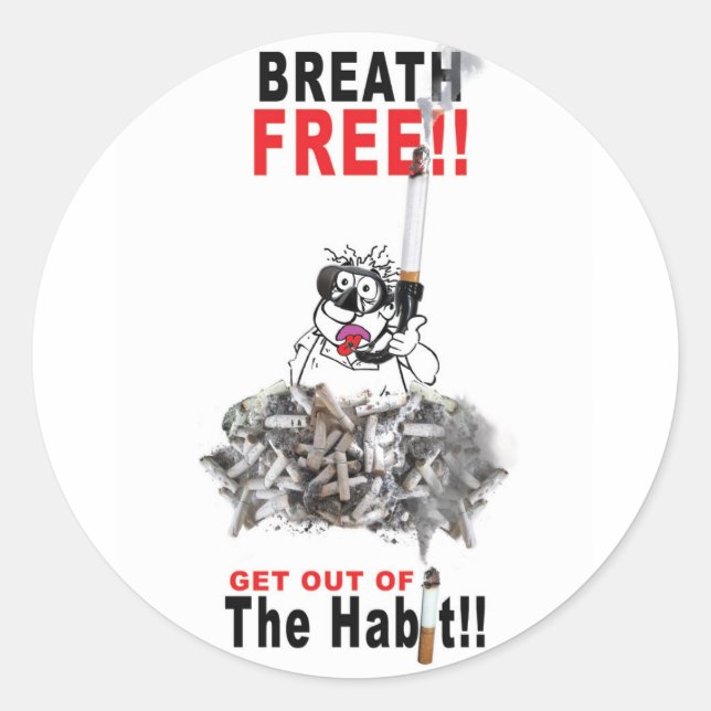 Breathe Free - STOP SMOKING Classic Round Sticker (Front)