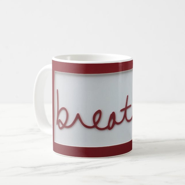 Breathe Graphics Red and White Coffee Mug (Front Left)