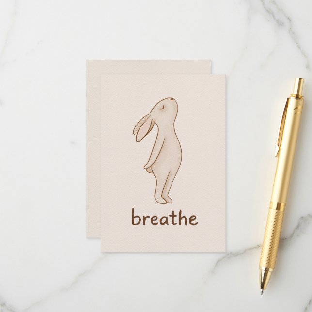 Breathe Minimal Bunny Encouragement Card (Front/Back In Situ)