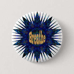 Breathe, On Blue Boho Star, 6 Cm Round Badge