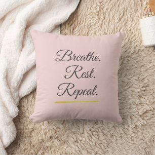 Breathe Rest Repeat Elegant Blush Pink Minimalist Cushion