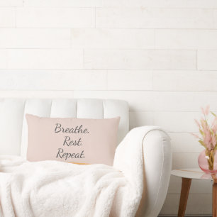 Breathe Rest Repeat Elegant Blush Pink Typography Lumbar Cushion