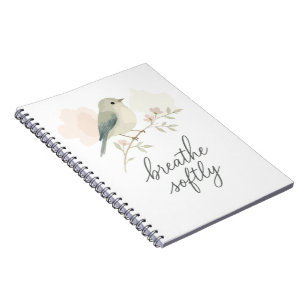Breathe Softly Minimal Watercolor Bird Notebook
