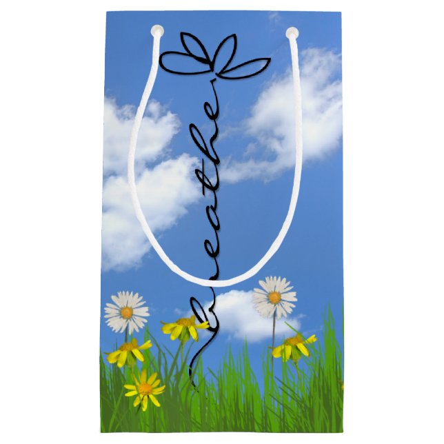Breathe text daisy in grass small gift bag (Front)