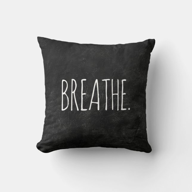 BREATHE Text on Black Leather Cushion (Front)