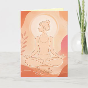 Breathe Woman Meditating Soft Warm Colours Blank Card