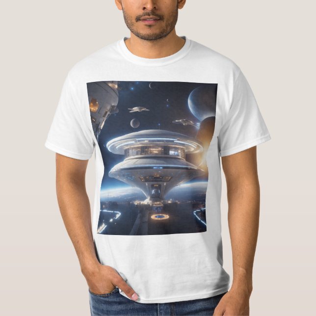 Breathtaking Deep Space Station Illustration |  T-Shirt (Front)