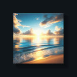 Breathtaking Golden Sunset over Calm Blue Ocean Canvas Print<br><div class="desc">A stunning digital painting capturing the intense beauty of a coastal sunset. The sun sits low on the horizon, casting a brilliant golden glow over deep blue waves and reflecting perfectly on the wet sand. Dramatic, sun-lit clouds scatter across a vibrant sky, creating a majestic and inspiring atmosphere. Ideal for...</div>