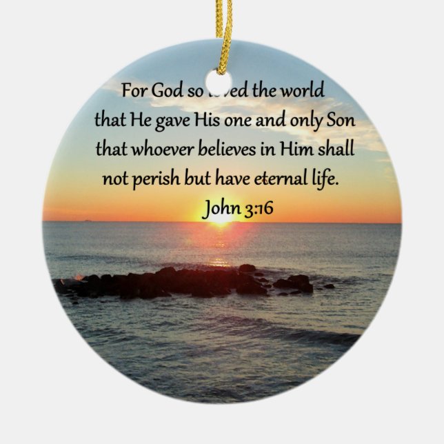 BREATHTAKING JOHN 3:16 SUNRISE CERAMIC TREE DECORATION (Front)