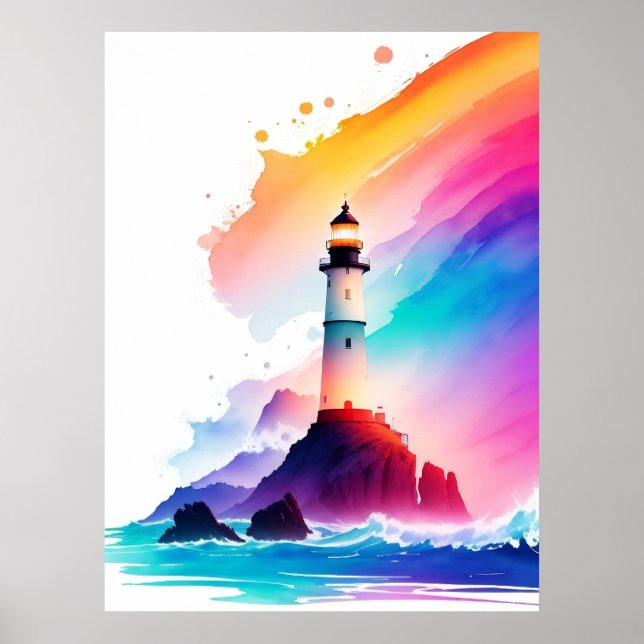 Breathtaking Lighthouse Panorama of Waves Poster (Front)