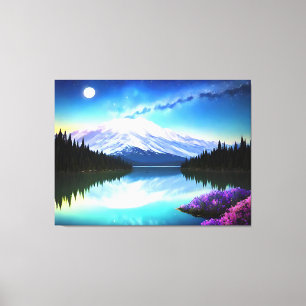 Breathtaking Mountain Lake Moon Landscape Canvas Print