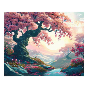 Breathtaking Pink Blossom Tree Painting Photo Print