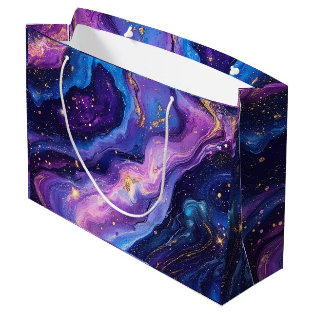 Breathtaking Purple Blue Magenta Gold Galaxy  Large Gift Bag (Back Angled)